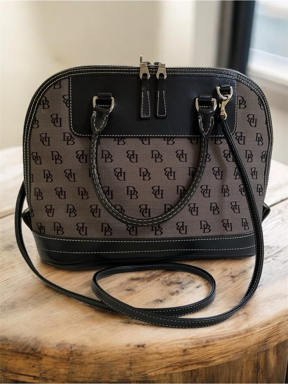 Vintage Dooney & Bourke DB Monogram Dome Satchel Crossbody